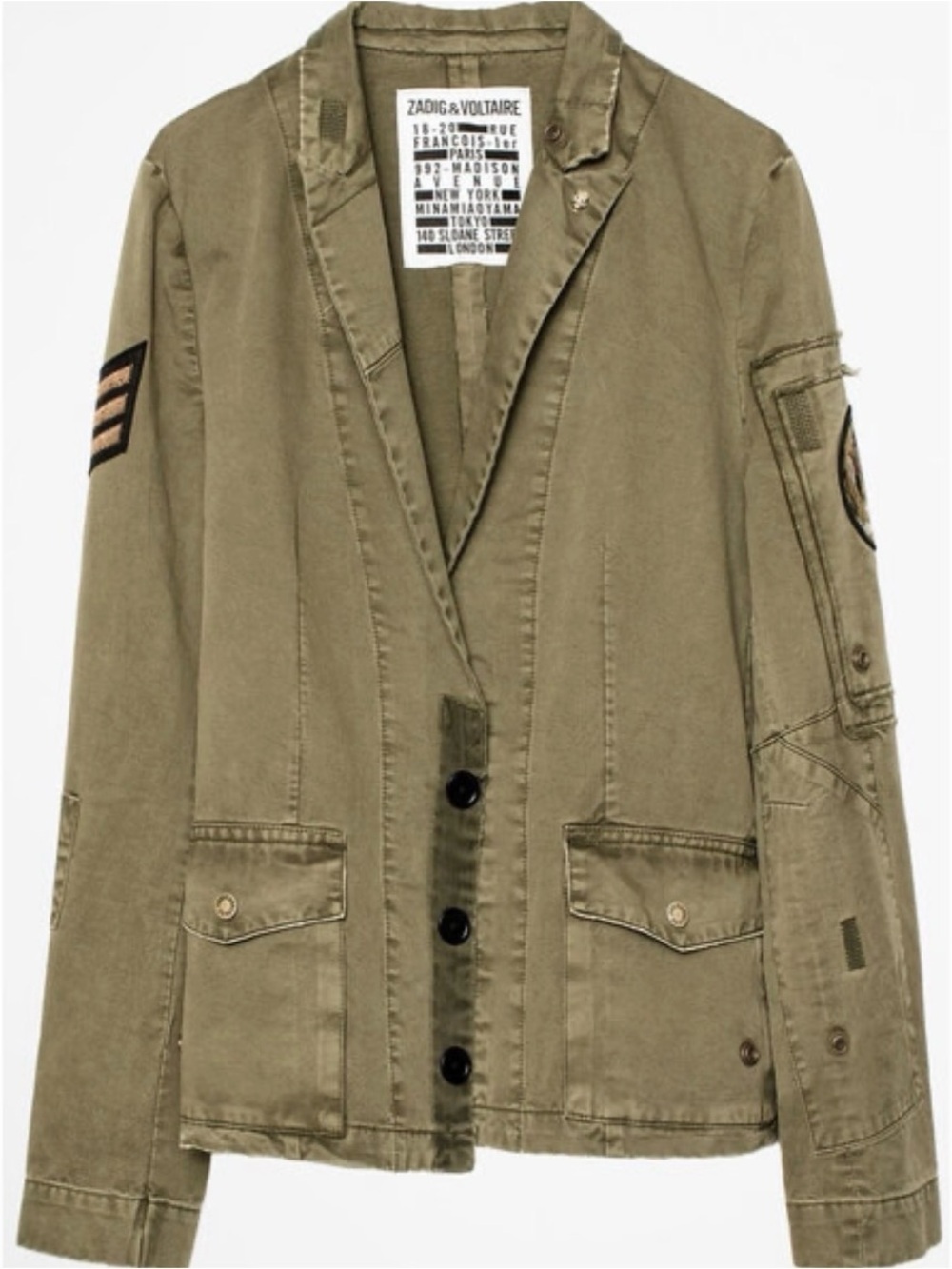 Zadig & Voltaire Black Military-Inspired Utility Jacket with Sleeve Patch
